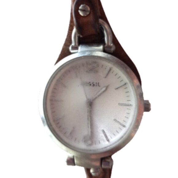 Vintage Fossil Women’s Watch ES3060 Brown Leather Band Works Fair Foggy Glass - Picture 2 of 5